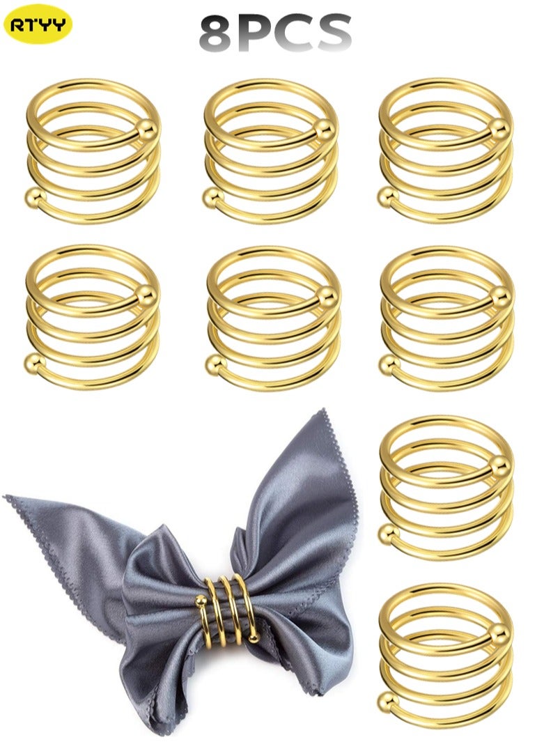 8Pcs Gold Napkin Rings, Metal Napkin Rings Dinner Napkin Holders for Cloth Napkins Thanksgiving Wedding  Party Kitchen Table Decoration Family Dinner, Birthday Party Spiral Gold - Image 1