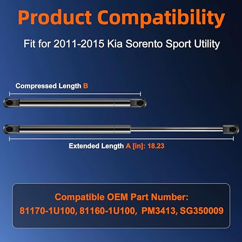Euplokeer Qty (2) 81160-1U100 Front Hood Strut Lift Support Compatible with 2011-2015 Kia Sorento Sport Utility, Bonnet Shock Strut Spring Replace OE# 81160-1U100 SG35009 - Image 2
