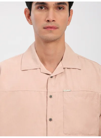 Beyoung Baby Pink Front Yoke Suede Shirt