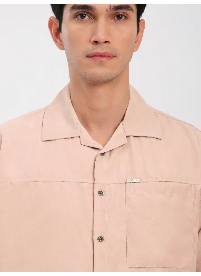 Beyoung Baby Pink Front Yoke Suede Shirt