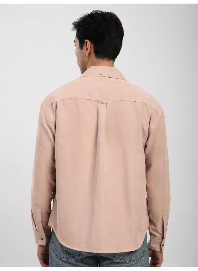 Beyoung Baby Pink Front Yoke Suede Shirt