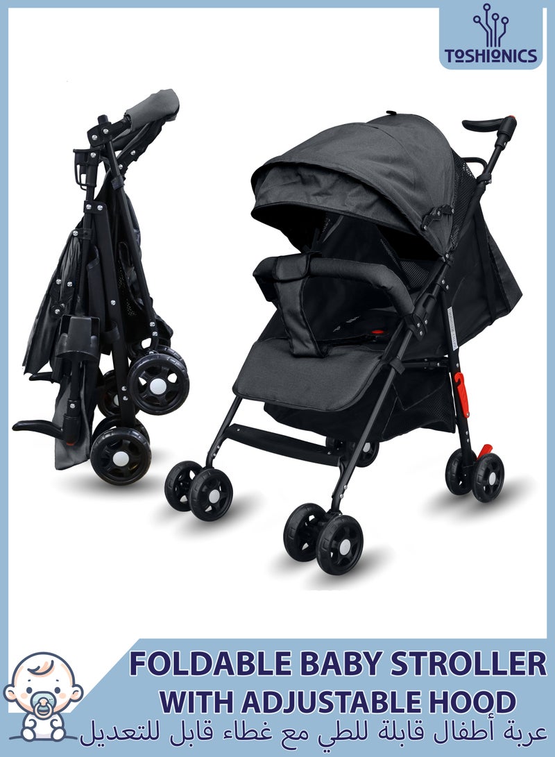Toshionics Lightweight Compact Baby Travel Stroller, One-Hand Foldable with Adjustable Handle & Backrest, Easy Car Trunk Storage, Pocket Stroller for Toddler, Ideal for Shopping & Walking