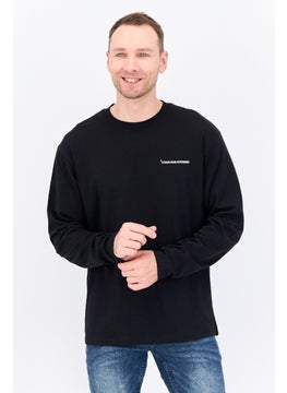 Men Oversized Crew Neck Long Sleeves Brand Logo T-shirt, Black
