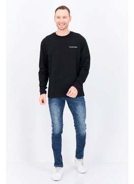 GOOD FOR NOTHING Men Oversized Crew Neck Long Sleeves Brand Logo T-shirt, Black  - Image 4