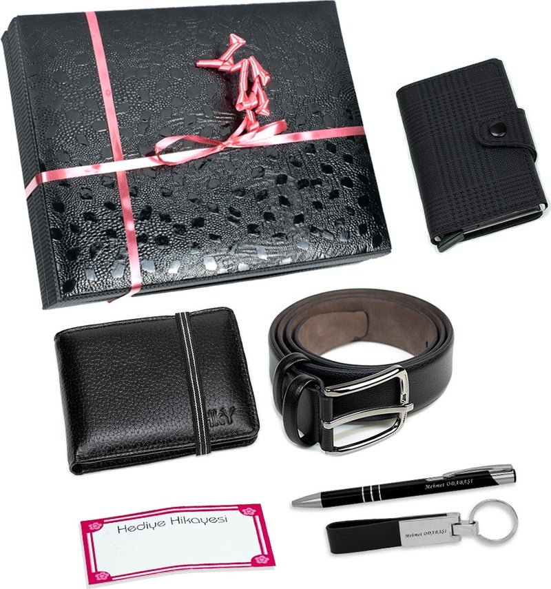HKY Men's Leather Wallet & Mechanism Card Holder and Belt Set  - Image 3
