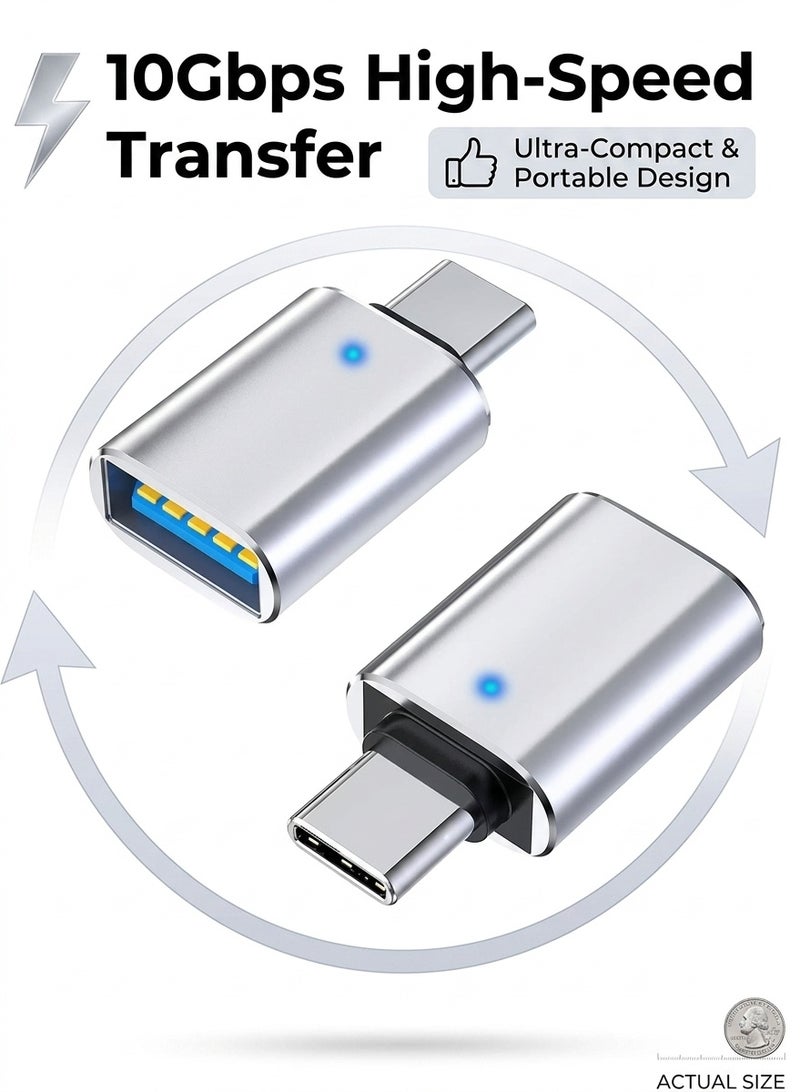 محول USB C إلى USB قرص U، غلاف معدني مقشر محول USB C ذكر إلى USB 3.0 أنثى محول OTG، متوافق مع Apple MacBook Pro Mac Book iPad والمزيد من الأجهزة من النوع C (فضي) - Image 1