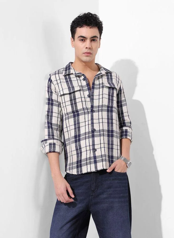 The Indian Garage Co Men Regular Fit Checked Cutaway Collar Full Sleeves Shirt