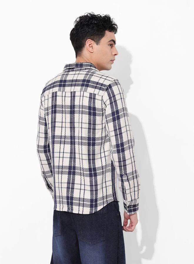 The Indian Garage Co Men Regular Fit Checked Cutaway Collar Full Sleeves Shirt