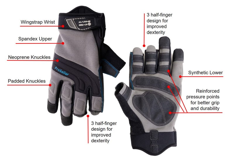 Marine Gear قفازات الإبحار من مارين جير (X-Large) - قفازات إبحار بثلاثة أصابع مع تحكم أفضل، نيونبرين وركب مبطنة، نقاط ضغط معززة - Image 4