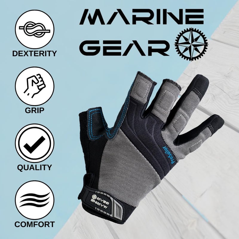 Marine Gear قفازات الإبحار من مارين جير (X-Large) - قفازات إبحار بثلاثة أصابع مع تحكم أفضل، نيونبرين وركب مبطنة، نقاط ضغط معززة - Image 3