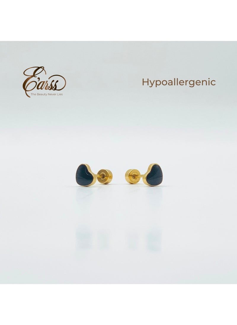 Earss Black Heart Stud Earring For Kids, Gold Plated  - Image 3