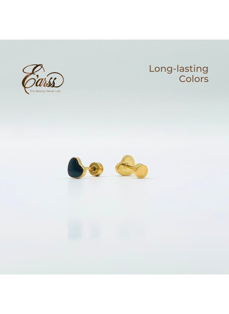 Earss Black Heart Stud Earring For Kids, Gold Plated  - Image 5
