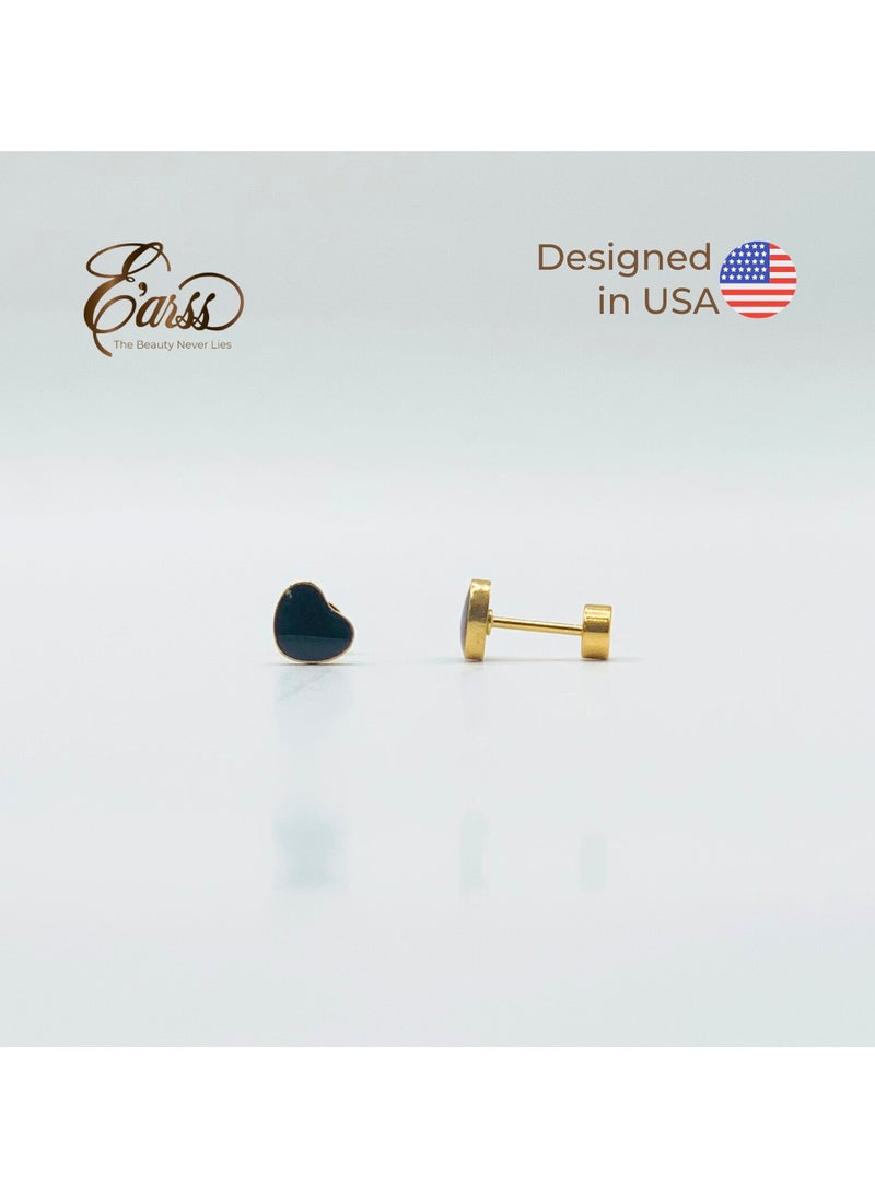 Earss Black Heart Stud Earring For Kids, Gold Plated  - Image 2