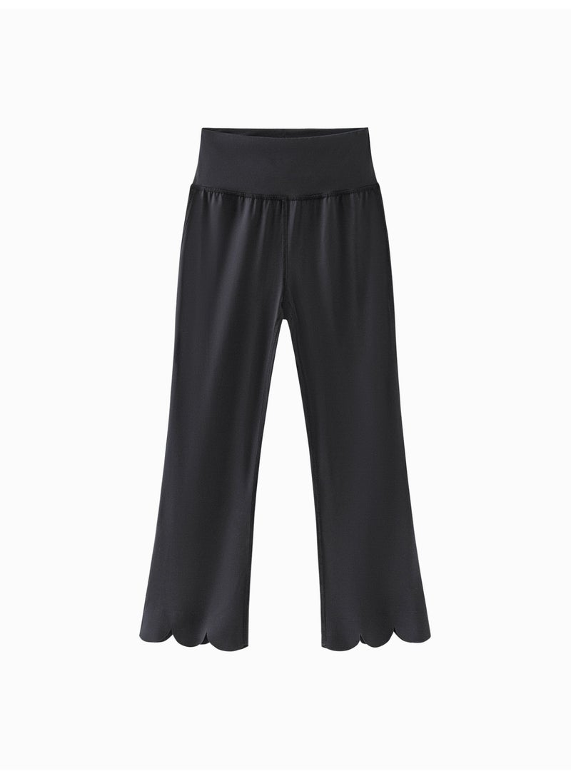 mini bala Girls Kids Chic Flare Pants, Cool-touch Fabric, High-waisted Style, Scalloped Hem, Stretchy & Breathable, Great for Daily Wear, Play and Casual Gatherings Children's Fashionable Trousers - Image 4
