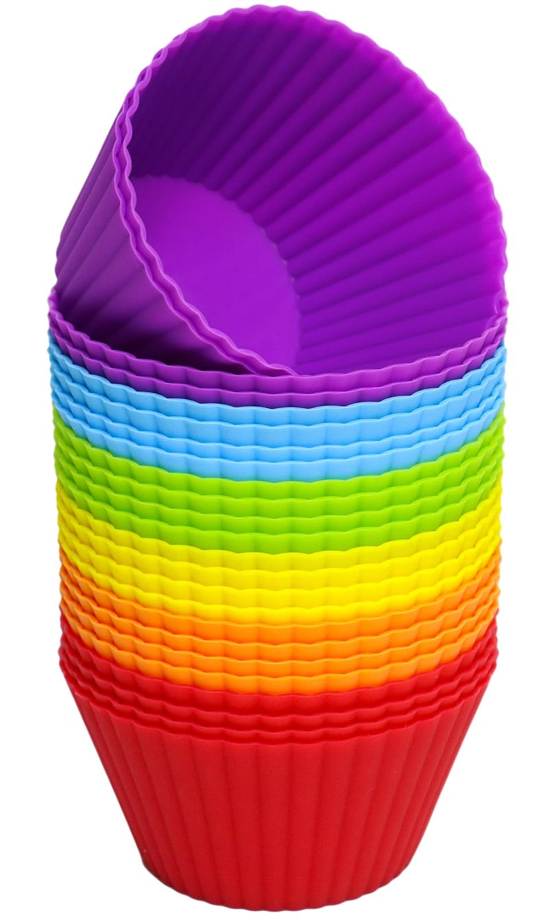 Pharamat Extra Large Silicone Cupcake Muffin Cups 24 Pack 354 Inch Cupcake and Muffin Liners Reusable Jumbo Silicone Baking Cups for Cupcakes MuffinMulticolor