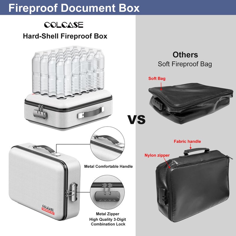 COLCASE Fireproof Document Box, Hard Case Fireproof File Organizer with Lock Hard-Shell Design Fireproof Water Resistant Safe Box for Important Documents Certificates Laptop Passports Gray - Image 3