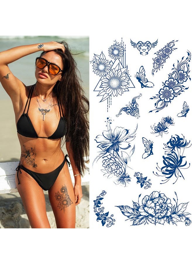 Aresvns - Semi-Permanent Tattoos for Women & Girls,Realistic Temporary Tattoos Waterproof & Long-Lasting1-2 Weeks,Lifelike Fake Tattoos Christmas Gift Dark Blue - Image 1
