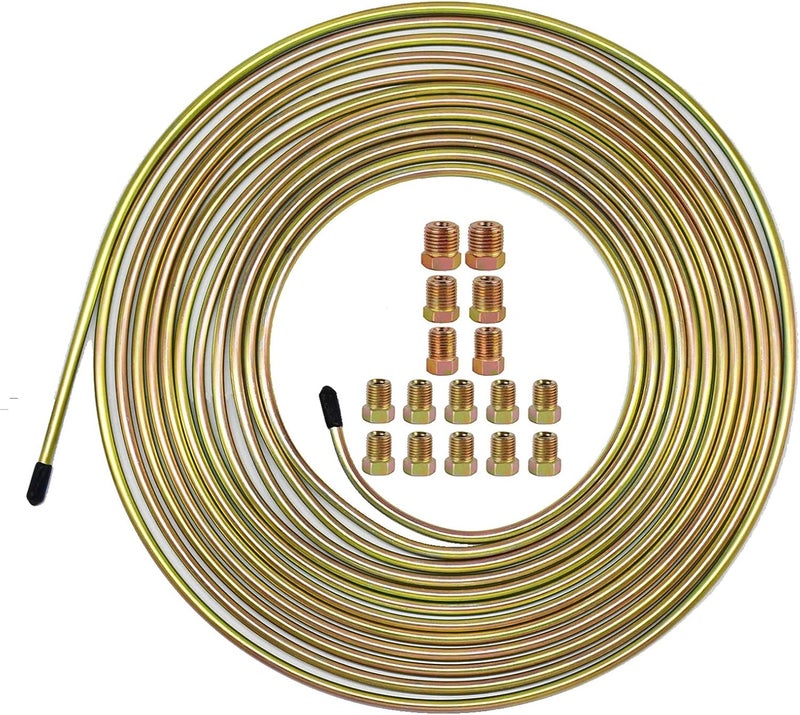 MuHize 3/16 Inch Brake Line Tubing - 25ft Double Galvanized Steel Fuel & Hydraulic Line Kit with 16 Zinc Brake Fittings | Compatible with Car Truck SUV Trailer | Corrosion Resistant - Image 1
