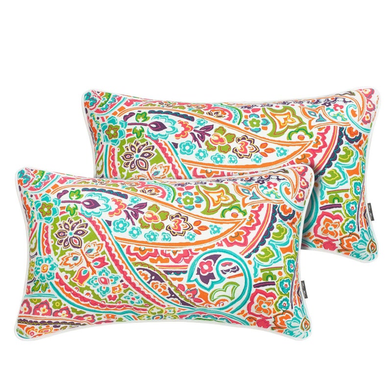 FUNHOME Outdoor Indoor Lumbar Pillow Covers ONLY, No Insert! Water-Repellent Patio Lumbar Cases 12” x 20”, Throw Pillowcase Shell for Couch Garden Furniture Use -Melora Paisley - Image 1