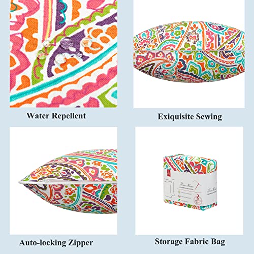 FUNHOME Outdoor Indoor Lumbar Pillow Covers ONLY, No Insert! Water-Repellent Patio Lumbar Cases 12” x 20”, Throw Pillowcase Shell for Couch Garden Furniture Use -Melora Paisley - Image 4