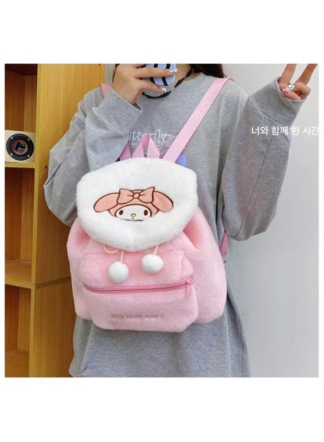 Japanese Style Cute Embroidered Kulomi Plush Backpack Students Large Capacity Backpack Soft Girl Schoolbag Ins-Color:Powder-Height:29*27 - Image 1