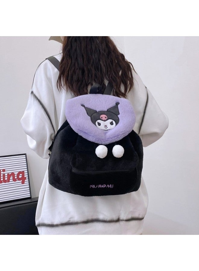Japanese Style Cute Embroidered Kulomi Plush Backpack Students Large Capacity Backpack Soft Girl Schoolbag Ins-Color:Powder-Height:29*27 - Image 3