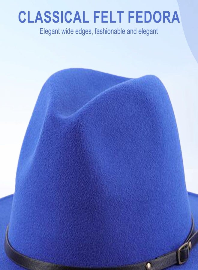 Elandy Unisex Womens Mens Adjustable Classic Wide Brim Belt Buckle Fedora Hat Felt Panama Hat Church Jazz Cap Blue - Image 3