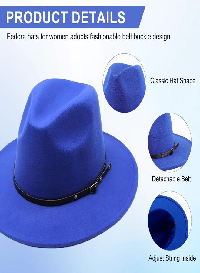 Elandy Unisex Womens Mens Adjustable Classic Wide Brim Belt Buckle Fedora Hat Felt Panama Hat Church Jazz Cap Blue - Image 4