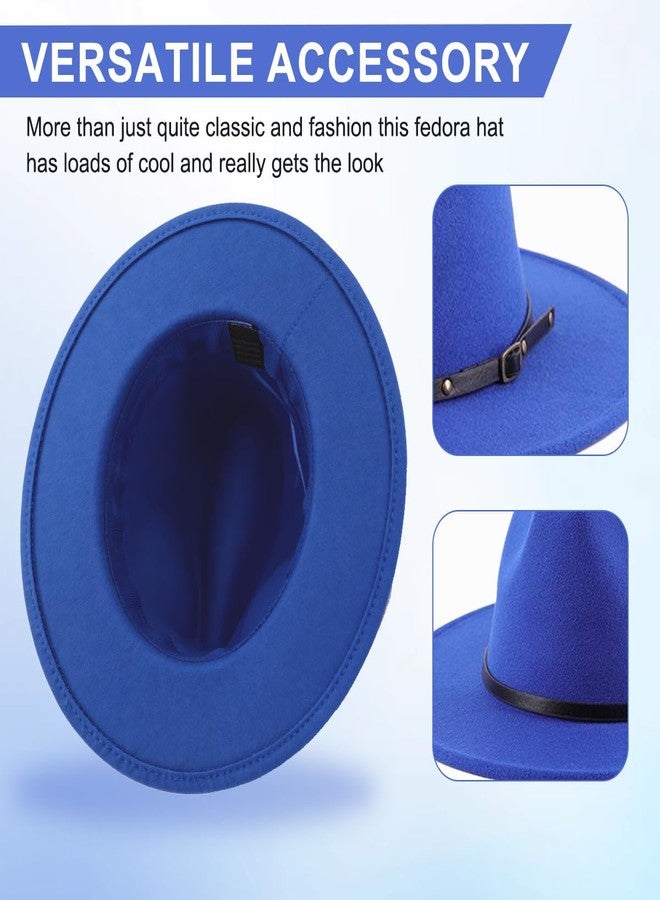 Elandy Unisex Womens Mens Adjustable Classic Wide Brim Belt Buckle Fedora Hat Felt Panama Hat Church Jazz Cap Blue - Image 5