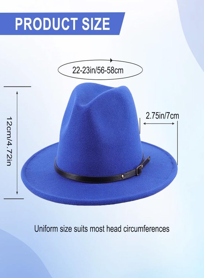 Elandy Unisex Womens Mens Adjustable Classic Wide Brim Belt Buckle Fedora Hat Felt Panama Hat Church Jazz Cap Blue - Image 2