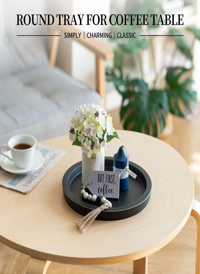 Hanobe Rustic Wooden Serving Tray: Round Wood Decorative Candle Holder Vintage Centerpiece Butler Trays Farmhouse Ottoman Tray for Decor Kitchen Countertop for Home Coffee Table (Black, 1) - Image 3