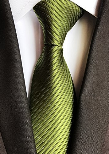 Elfeves Mens Narrow Army Green Woven Silk Tie Regular Soft Business Boys Necktie - Image 2