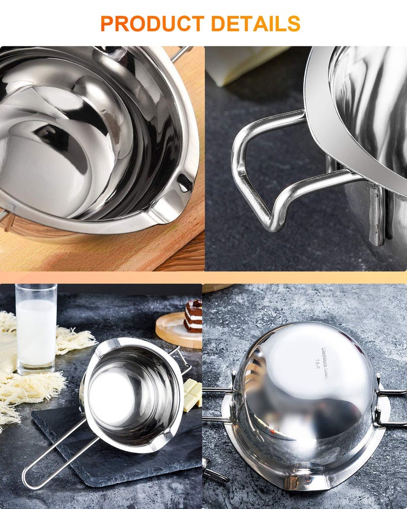 SONGZIMING Stainless Steel Double Boiler Pot for Melting Chocolate, Candy and Candle Making (18/8 Steel, 2 Cup Capacity, 480ML) - Image 3