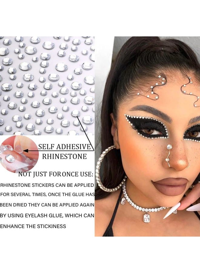 LAPOHI 2100 Pcs Self Adhesive Rhinestones Face Gems Jewels for Makeup Pearl Eye Gems Stick On, Rainbow & Clear Flatback Rhinestones Pearl Stickers Hair Body Jewels Nail Art Christmas Craft Diy Festival Party - Image 4