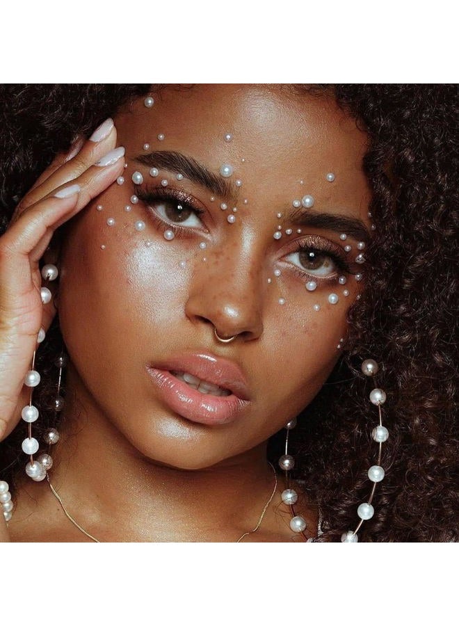 LAPOHI 2100 Pcs Self Adhesive Rhinestones Face Gems Jewels for Makeup Pearl Eye Gems Stick On, Rainbow & Clear Flatback Rhinestones Pearl Stickers Hair Body Jewels Nail Art Christmas Craft Diy Festival Party - Image 3