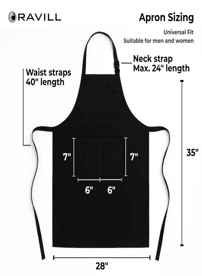 Ravill Black Apron with Pockets for Men and Women - 35" Long Multi Purpose Polyester Work Aprons for Cooking, Cleaning, Baking, Art - Water Resistant Kitchen Apron - Image 4