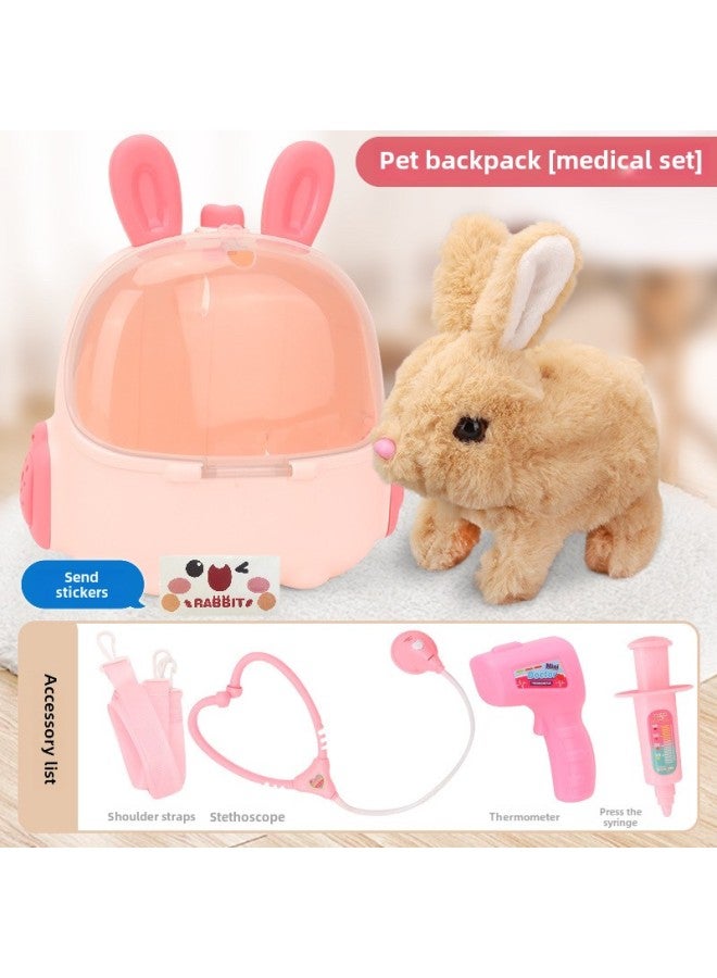 Children's Storage Backpack Toys Electric Simulation Rabbit Dolls Will Walk And Call Pets To Dress Up Family Gifts-Colour:Long Ear Backpack + Yellow Rabbit Comes With Stickers -Specification:Color Box - Image 1
