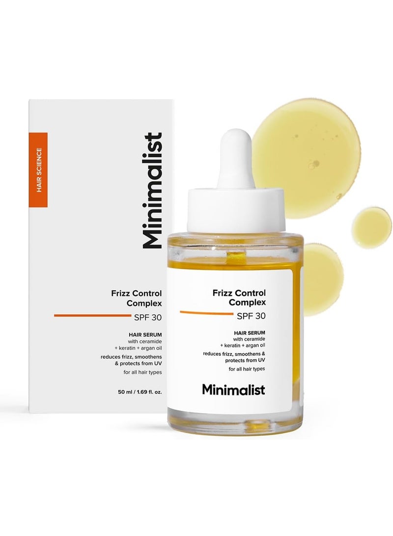 Minimalist Frizz Control Complex with Keratin, Argan Oil and Ceramide, Smooths, Gives Shine, Controls Frizz and Protects Against Heat and UV Radiation, for All Hair Types, 50 ml