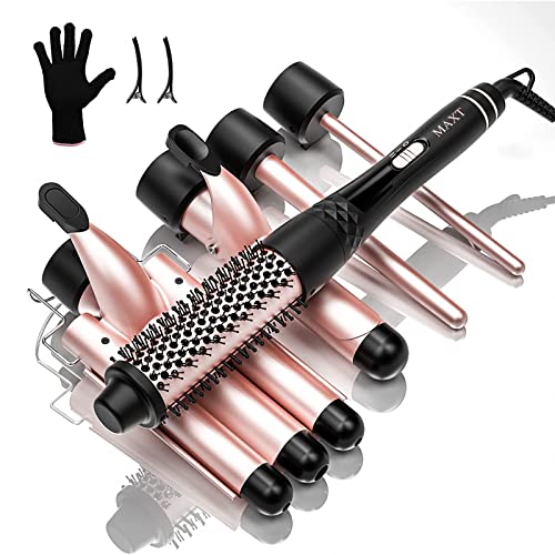MAX-T Maxt 5-in-1 Interchangeable Curling Iron Wand Set with 3 Barrels & Curling Thermal Brush | Ceramic Coated for Long-Lasting Curls, Waves Hair Curler (0.35-1.25 inch) - Image 1