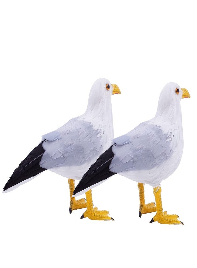 Etistta 2PCS Realistic Seagull Life Like Feathered Sea Gull Handmade 10 inch Fake Seagulls Birds for Home Decorations Garden Nautical Decor - Image 1