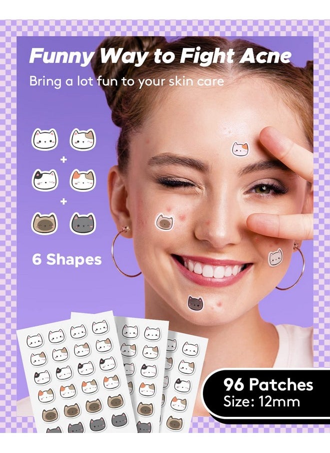 LitBear - Acne Patch Pimple Patch, Cat Shaped Acne Absorbing Cover Patch, Hydrocolloid Acne Patches For Face Zit Patch Acne Dots, Tea Tree Oil & Salicylic Acid, 96 Patches, 12Mm - Image 1