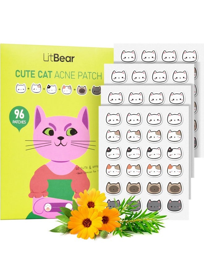 LitBear - Acne Patch Pimple Patch, Cat Shaped Acne Absorbing Cover Patch, Hydrocolloid Acne Patches For Face Zit Patch Acne Dots, Tea Tree Oil & Salicylic Acid, 96 Patches, 12Mm - Image 1