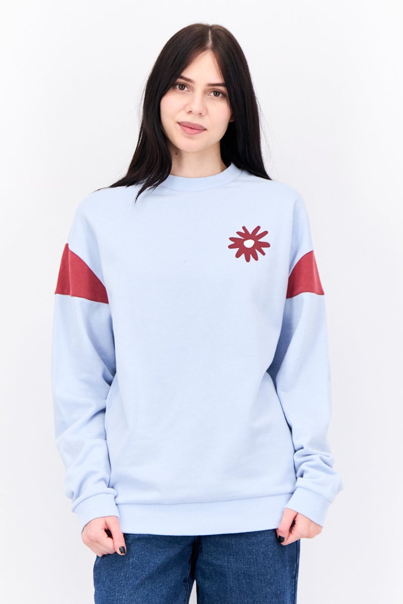 Asos Design Women Crew Neck Long Sleeves Graphic Print Sweatshirt, Blue - Image 1