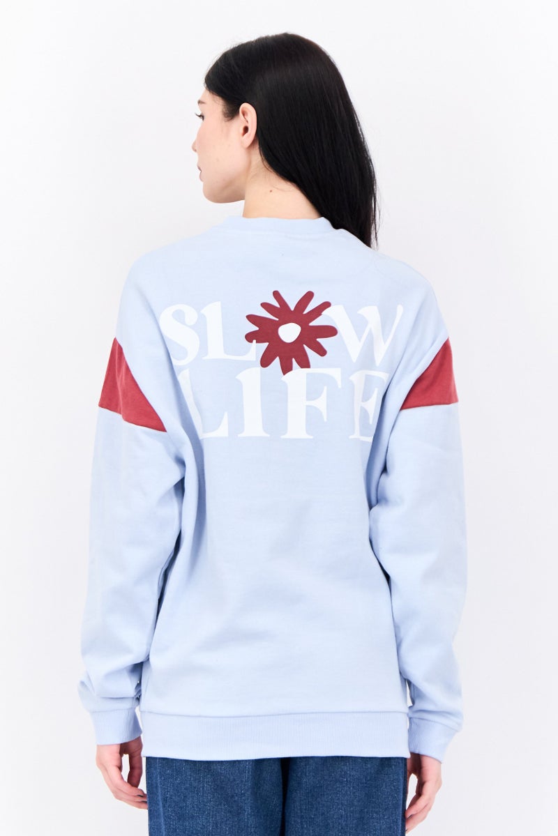 Asos Design Women Crew Neck Long Sleeves Graphic Print Sweatshirt, Blue - Image 3