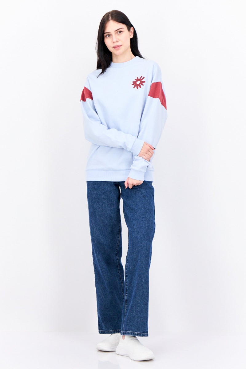 Asos Design Women Crew Neck Long Sleeves Graphic Print Sweatshirt, Blue - Image 4