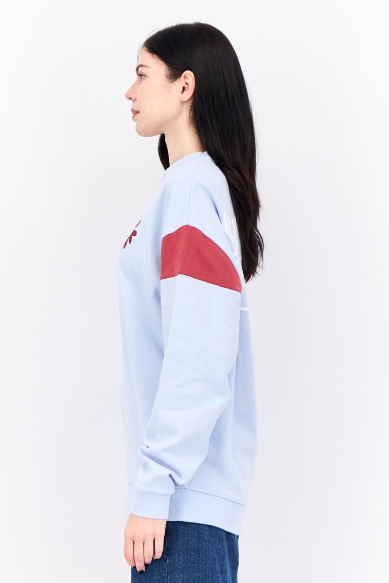 Asos Design Women Crew Neck Long Sleeves Graphic Print Sweatshirt, Blue - Image 2