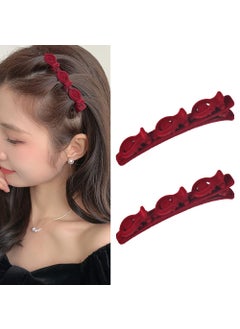 MXXGMYJ Red Braided Hair Clips Pins for Women Triple Clip Hair Barrettes Fashion Side Hair Clips Hairpin Fabric Duckbill Hair Clips Twist Plait Hair Clip Barrette for Teen Girls Hair Styling Accessories 2Pcs 