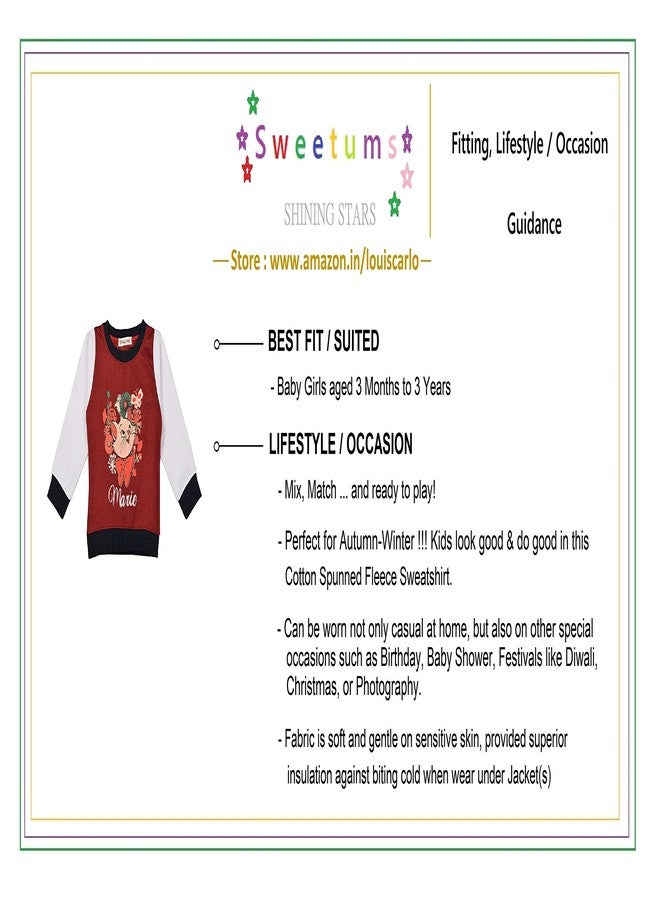 Sweetums Girls' Full Sleeves, Round Neck, Sweatshirt Top (United Colors Maroon Red, White, Girls Top, 3 Months to 3 Years) (18 Months - 24 Months) - Image 5