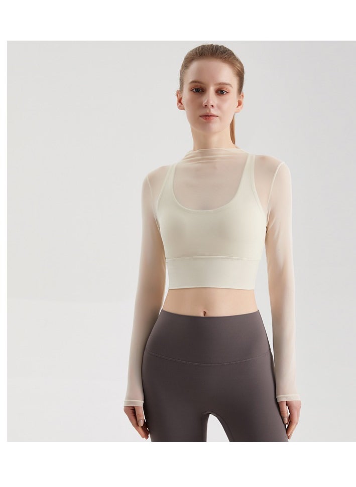 Generic Female Cross Thin Suspender Fashion Mesh Breathable Long Sleeved Fake Two-Piece Yoga Suit  - Image 1