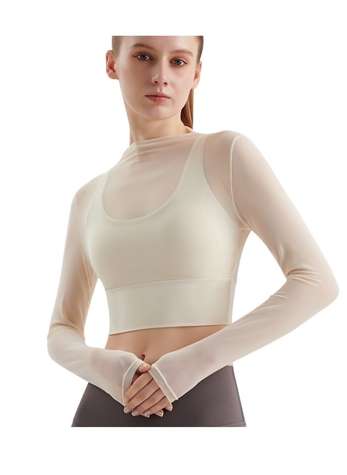Generic Female Cross Thin Suspender Fashion Mesh Breathable Long Sleeved Fake Two-Piece Yoga Suit  - Image 2